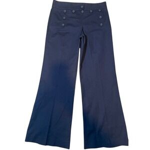 Tory Burch Wide Leg Sailor Pants Size 6 Navy Button Front Cotton Preppy Nautical